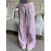 image:imageMakeMeChic Womens Summer Pants Elastic Waist Y2K Bow Striped Drawstring Straight Leg Lounge PantsPink B