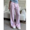 image:imageMakeMeChic Womens Summer Pants Elastic Waist Y2K Bow Striped Drawstring Straight Leg Lounge PantsPink B