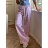 image:imageMakeMeChic Womens Summer Pants Elastic Waist Y2K Bow Striped Drawstring Straight Leg Lounge PantsPink B