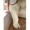 image:imageMakeMeChic Womens Summer Pants Elastic Waist Y2K Bow Striped Drawstring Straight Leg Lounge PantsYellow