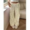 image:imageMakeMeChic Womens Summer Pants Elastic Waist Y2K Bow Striped Drawstring Straight Leg Lounge PantsYellow