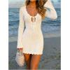 image:imageMakeMeChic Womens Swimsuit Coverup Crochet Mini Dress Bathing Suit Beach Cover UpPlain White