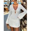 image:imageMakeMeChic Womens Swimsuit Coverup Crochet Mini Dress Bathing Suit Beach Cover UpWhite Solid