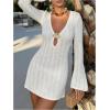 image:imageMakeMeChic Womens Swimsuit Coverup Crochet Mini Dress Bathing Suit Beach Cover UpWhite Solid