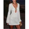 image:imageMakeMeChic Womens Swimsuit Coverup Crochet Mini Dress Bathing Suit Beach Cover UpWhite Solid