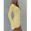 image:imageMakeMeChic Womens Swimsuit Coverup Crochet Mini Dress Bathing Suit Beach Cover UpYellow