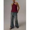 image:imageMakeMeChic Womens Tie Back Halter Tops Sheer Swiss Dots Knot Backless Sleeveless TankBurgundy Red