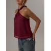 image:imageMakeMeChic Womens Tie Back Halter Tops Sheer Swiss Dots Knot Backless Sleeveless TankBurgundy Red