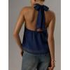 image:imageMakeMeChic Womens Tie Back Halter Tops Sheer Swiss Dots Knot Backless Sleeveless TankDark Blue