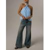 image:imageMakeMeChic Womens Tie Back Halter Tops Sheer Swiss Dots Knot Backless Sleeveless TankLight Blue