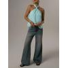 image:imageMakeMeChic Womens Tie Back Halter Tops Sheer Swiss Dots Knot Backless Sleeveless TankLight Green