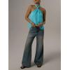 image:imageMakeMeChic Womens Tie Back Halter Tops Sheer Swiss Dots Knot Backless Sleeveless TankMint Blue