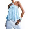 image:imageMakeMeChic Womens Tie Back Halter Tops Sheer Swiss Dots Knot Backless Sleeveless TankStriped Blue