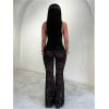 image:imageMakeMeChic Womens Valentines Day Outfit Black Lace Pants Bow Sheer Low Waisted Bell Bottom PantsBlack