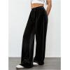 image:imageMakeMeChic Womens Velvet Drawstring Waist Pants Wide Leg Low Rise Baggy TrousersBlack
