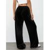 image:imageMakeMeChic Womens Velvet Drawstring Waist Pants Wide Leg Low Rise Baggy TrousersBlack