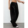 image:imageMakeMeChic Womens Velvet Drawstring Waist Pants Wide Leg Low Rise Baggy TrousersBlack