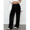 image:imageMakeMeChic Womens Velvet Drawstring Waist Pants Wide Leg Low Rise Baggy TrousersBlack