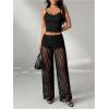 image:imageMakeMeChic Womens Y2K Lace Pants Wide Leg Sheer Mesh Low Rise Trousers PantsBlack