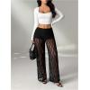 image:imageMakeMeChic Womens Y2K Lace Pants Wide Leg Sheer Mesh Low Rise Trousers PantsBlack