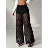 image:imageMakeMeChic Womens Y2K Lace Pants Wide Leg Sheer Mesh Low Rise Trousers PantsBlack