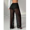 image:imageMakeMeChic Womens Y2K Lace Pants Wide Leg Sheer Mesh Low Rise Trousers PantsBlack