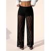image:imageMakeMeChic Womens Y2K Lace Pants Wide Leg Sheer Mesh Low Rise Trousers PantsBlack