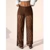 image:imageMakeMeChic Womens Y2K Lace Pants Wide Leg Sheer Mesh Low Rise Trousers PantsBrown