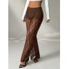 image:imageMakeMeChic Womens Y2K Lace Pants Wide Leg Sheer Mesh Low Rise Trousers PantsBrown