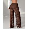 image:imageMakeMeChic Womens Y2K Lace Pants Wide Leg Sheer Mesh Low Rise Trousers PantsBrown