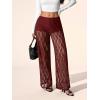 image:imageMakeMeChic Womens Y2K Lace Pants Wide Leg Sheer Mesh Low Rise Trousers PantsBurgundy