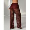 image:imageMakeMeChic Womens Y2K Lace Pants Wide Leg Sheer Mesh Low Rise Trousers PantsBurgundy