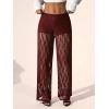 image:imageMakeMeChic Womens Y2K Lace Pants Wide Leg Sheer Mesh Low Rise Trousers PantsBurgundy