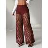 image:imageMakeMeChic Womens Y2K Lace Pants Wide Leg Sheer Mesh Low Rise Trousers PantsBurgundy