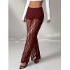 image:imageMakeMeChic Womens Y2K Lace Pants Wide Leg Sheer Mesh Low Rise Trousers PantsBurgundy