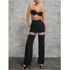 image:imageMakeMeChic Womens Y2K Party Cut Out Rhinestone Pants Pearl Beaded Straight Leg TrousersBlack