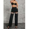 image:imageMakeMeChic Womens Y2K Party Cut Out Rhinestone Pants Pearl Beaded Straight Leg TrousersBlack