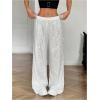image:imageMakeMeChic Womens Y2K Party Glitter Sequin Pants Low Waisted Sparkly Straight Leg TrousersSilver