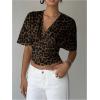 image:imageMakeMeChic Womens Y2k Crop Tops Deep V Neck Dolman Sleeve Tops Cute Summer T Shirt Going Out TopsBrown Cheetah