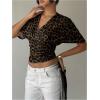 image:imageMakeMeChic Womens Y2k Crop Tops Deep V Neck Dolman Sleeve Tops Cute Summer T Shirt Going Out TopsBrown Cheetah
