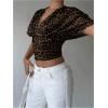image:imageMakeMeChic Womens Y2k Crop Tops Deep V Neck Dolman Sleeve Tops Cute Summer T Shirt Going Out TopsBrown Cheetah