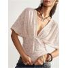 image:imageMakeMeChic Womens Y2k Crop Tops Deep V Neck Dolman Sleeve Tops Cute Summer T Shirt Going Out TopsLace Light Pink