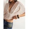 image:imageMakeMeChic Womens Y2k Crop Tops Deep V Neck Dolman Sleeve Tops Cute Summer T Shirt Going Out TopsLace Light Pink