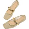 image:imageMakeMeChic Womens Lace Mesh Ballet Flats Shoes Square Closed Toe Shoes Breathable Summer FlatsGold