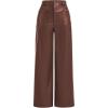 image:imageMakeMeChic Womens Leather Pants High Waist Wide Leg Pants Elastic Straight Party Trousers with PocketsChocolate Brown