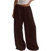 image:imageMakeMeChic Womens Linen Pants Summer Beach Wide Leg Low Rise Baggy Pants TrousersBrown