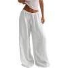 image:imageMakeMeChic Womens Linen Pants Summer Beach Wide Leg Low Rise Baggy Pants TrousersWhite