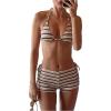 image:imageMakeMeChic Womens Polka Dots Triangle Bikini Sets Swim Shorts Y2K Leopard Striped Bathing Suit SwimsuitStriped Brown Apricot