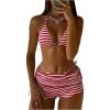 image:imageMakeMeChic Womens Polka Dots Triangle Bikini Sets Swim Shorts Y2K Leopard Striped Bathing Suit SwimsuitStriped Red White