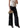 image:imageMakeMeChic Womens Polka Dots Wide Leg Pants Low Waist Causal Office Work Long TrousersBlack